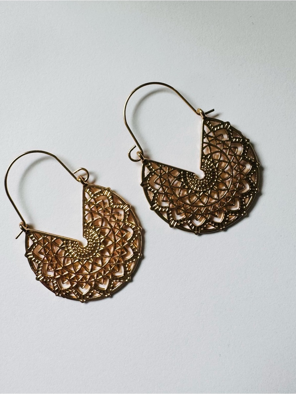 Gold Filigree Fan Hoop Earrings - Women Jewelry